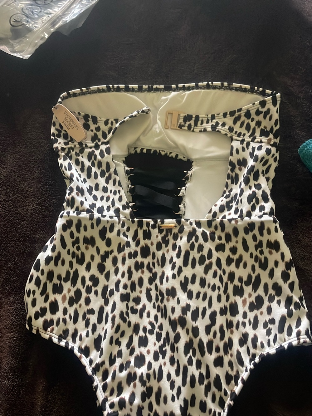 PINK Victoria's Secret Leopard Print One-Piece Swimsuit - Black & White